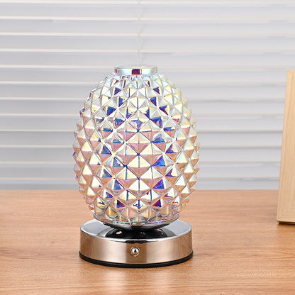 Modern Art Deco Rechargeable Glass & Metal Spherical Pineapple Ripple LED Table Lamp Night Light For Bedroom