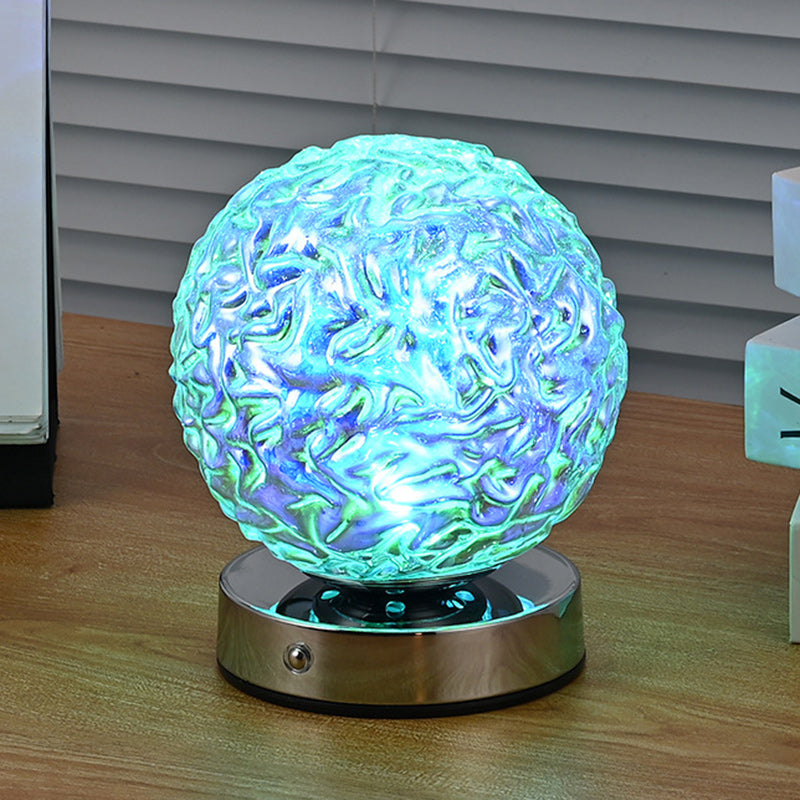 Modern Art Deco Rechargeable Glass & Metal Spherical Pineapple Ripple LED Table Lamp Night Light For Bedroom