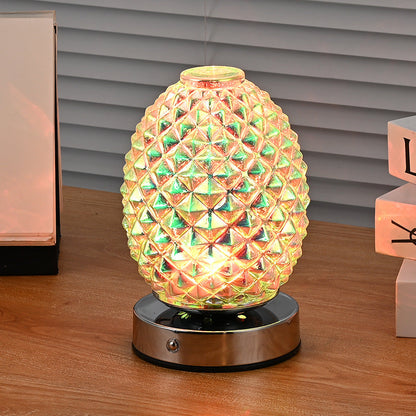 Modern Art Deco Rechargeable Glass & Metal Spherical Pineapple Ripple LED Table Lamp Night Light For Bedroom
