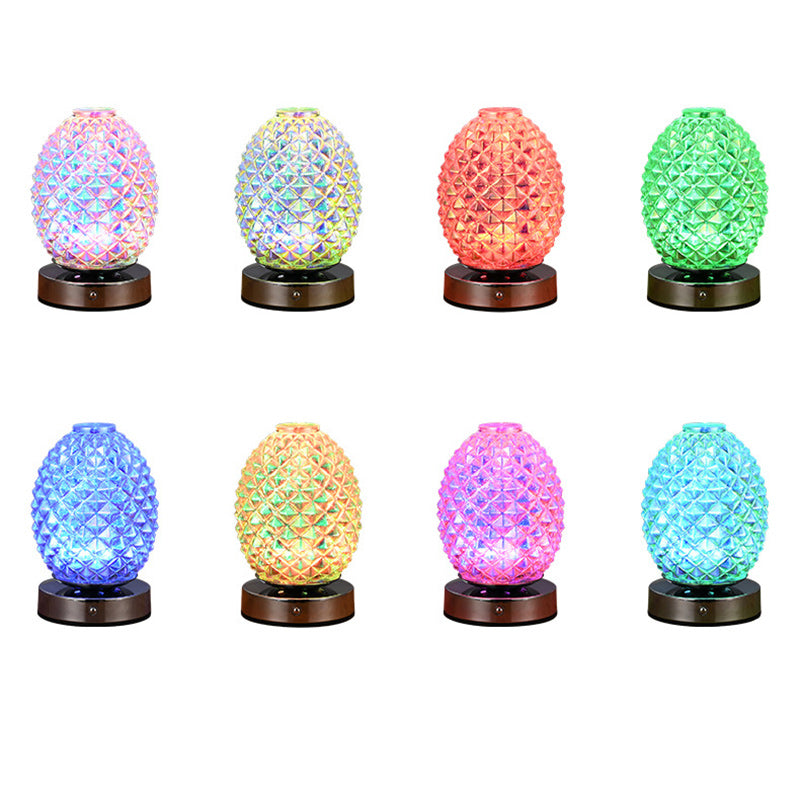 Modern Art Deco Rechargeable Glass & Metal Spherical Pineapple Ripple LED Table Lamp Night Light For Bedroom