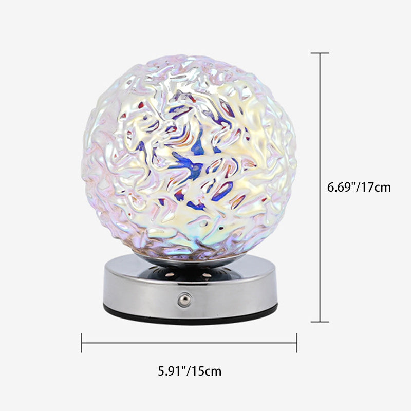 Modern Art Deco Rechargeable Glass & Metal Spherical Pineapple Ripple LED Table Lamp Night Light For Bedroom