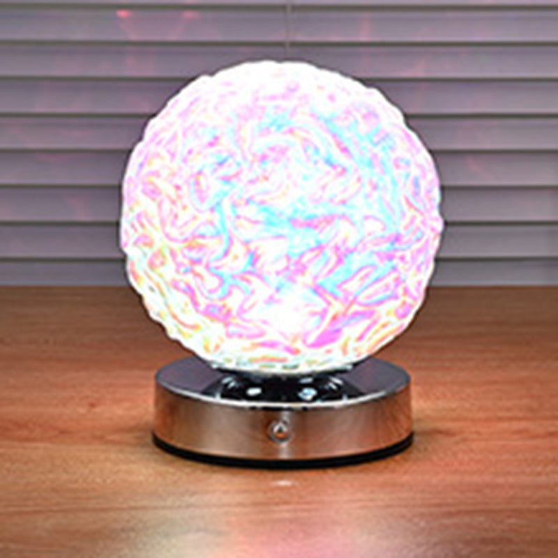 Modern Art Deco Rechargeable Glass & Metal Spherical Pineapple Ripple LED Table Lamp Night Light For Bedroom