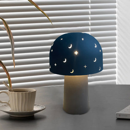 Contemporary Nordic Battery Metal & Glass Hollow Starry Mushroom Dome LED Table Lamp For Bedroom