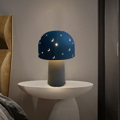 Contemporary Nordic Battery Metal & Glass Hollow Starry Mushroom Dome LED Table Lamp For Bedroom