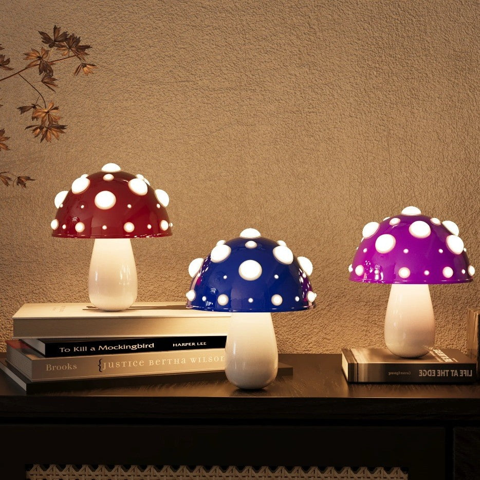 Modern Art Deco Rechargeable Iron & PC Mushroom LED Table Lamp Night Light For Bedroom