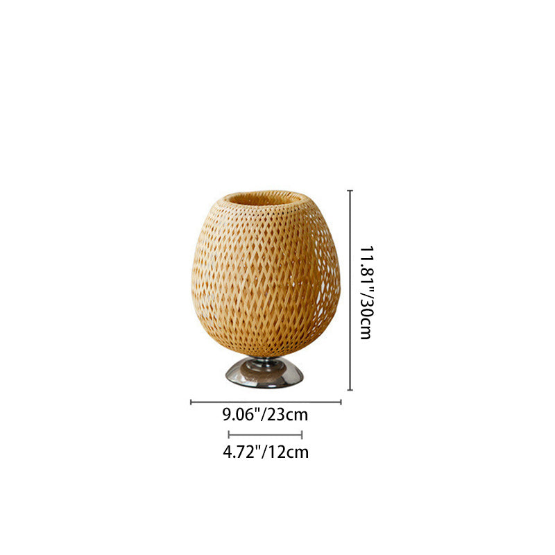 Traditional Japanese Weaving Bamboo Wood & Metal Oval 1-Light Table Lamp For Bedroom & Dining Room