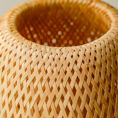 Traditional Japanese Weaving Bamboo Wood & Metal Oval 1-Light Table Lamp For Bedroom & Dining Room