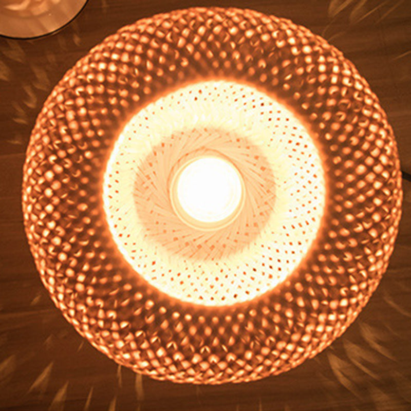 Traditional Japanese Weaving Bamboo Wood & Metal Oval 1-Light Table Lamp For Bedroom & Dining Room