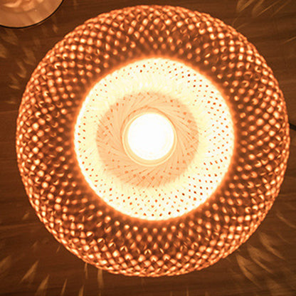 Traditional Japanese Weaving Bamboo Wood & Metal Oval 1-Light Table Lamp For Bedroom & Dining Room