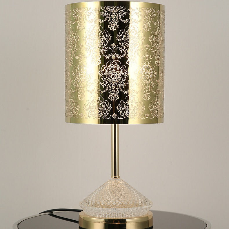 Modern Transitional Metal Stainless Steel & Acrylic Pillar With Forest Roman Pattern 1-Light LED Table Lamp For Bedroom & Study