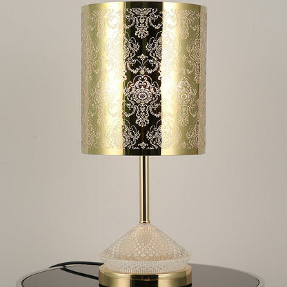 Modern Transitional Metal Stainless Steel & Acrylic Pillar With Forest Roman Pattern 1-Light LED Table Lamp For Bedroom & Study