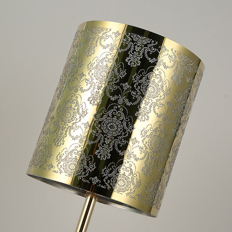 Modern Transitional Metal Stainless Steel & Acrylic Pillar With Forest Roman Pattern 1-Light LED Table Lamp For Bedroom & Study
