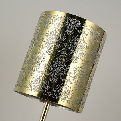 Modern Transitional Metal Stainless Steel & Acrylic Pillar With Forest Roman Pattern 1-Light LED Table Lamp For Bedroom & Study