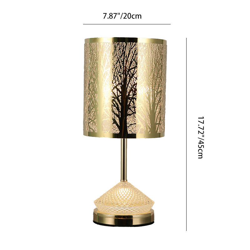 Modern Transitional Metal Stainless Steel & Acrylic Pillar With Forest Roman Pattern 1-Light LED Table Lamp For Bedroom & Study