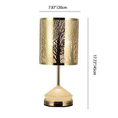 Modern Transitional Metal Stainless Steel & Acrylic Pillar With Forest Roman Pattern 1-Light LED Table Lamp For Bedroom & Study