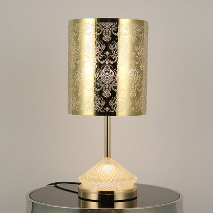 Modern Transitional Metal Stainless Steel & Acrylic Pillar With Forest Roman Pattern 1-Light LED Table Lamp For Bedroom & Study