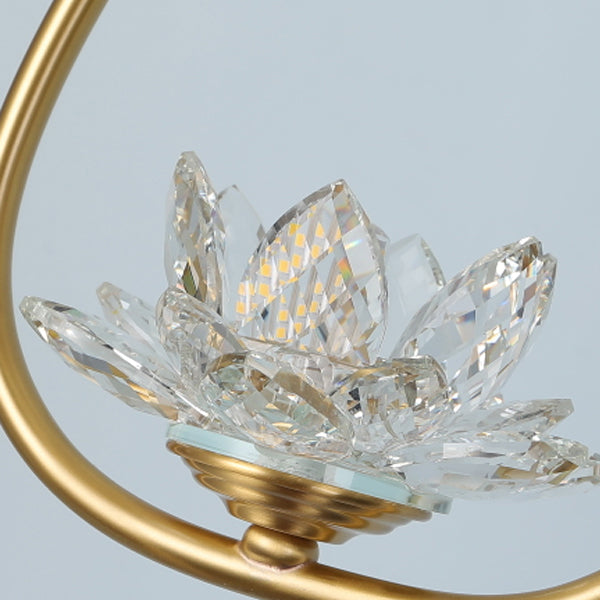 Traditional Chinese Brass & Crystal Lotus Oval 1-Light Pendant Light For Bedroom & Dining Room