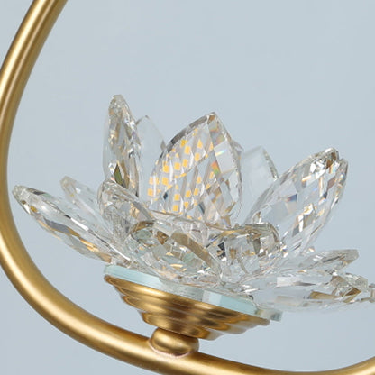 Traditional Chinese Brass & Crystal Lotus Oval 1-Light Pendant Light For Bedroom & Dining Room