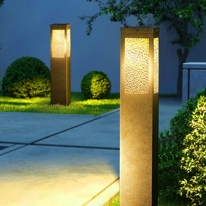 Modern Minimalist Waterproof Metal & Glass Diamond-Textured Pillar 1-Light Outdoor Light For Garden & Outdoor Patio