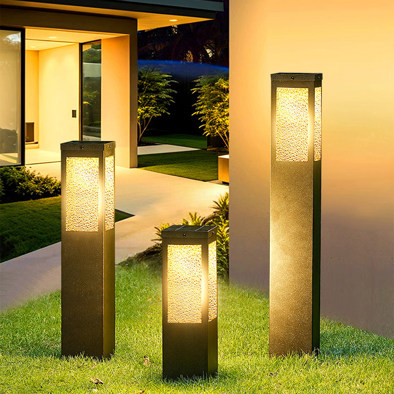 Modern Minimalist Waterproof Metal & Glass Diamond-Textured Pillar 1-Light Outdoor Light For Garden & Outdoor Patio