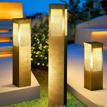 Modern Minimalist Waterproof Metal & Glass Diamond-Textured Pillar 1-Light Outdoor Light For Garden & Outdoor Patio
