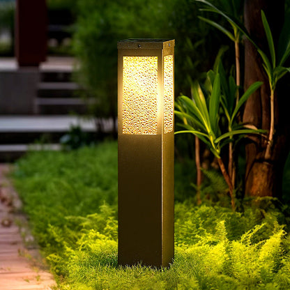 Modern Minimalist Waterproof Metal & Glass Diamond-Textured Pillar 1-Light Outdoor Light For Garden & Outdoor Patio
