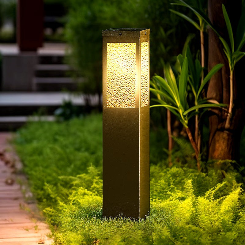 Modern Minimalist Waterproof Metal & Glass Diamond-Textured Pillar 1-Light Outdoor Light For Garden & Outdoor Patio