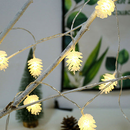 Modern Art Deco Waterproof Solar Battery PVC Pinecone LED String Light For Garden & Outdoor Patio