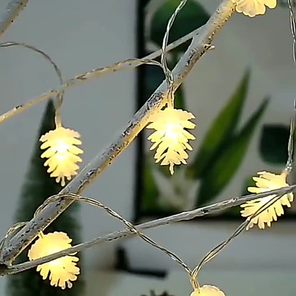 Modern Art Deco Waterproof Solar Battery PVC Pinecone LED String Light For Garden & Outdoor Patio