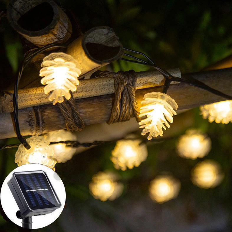 Modern Art Deco Waterproof Solar Battery PVC Pinecone LED String Light For Garden & Outdoor Patio
