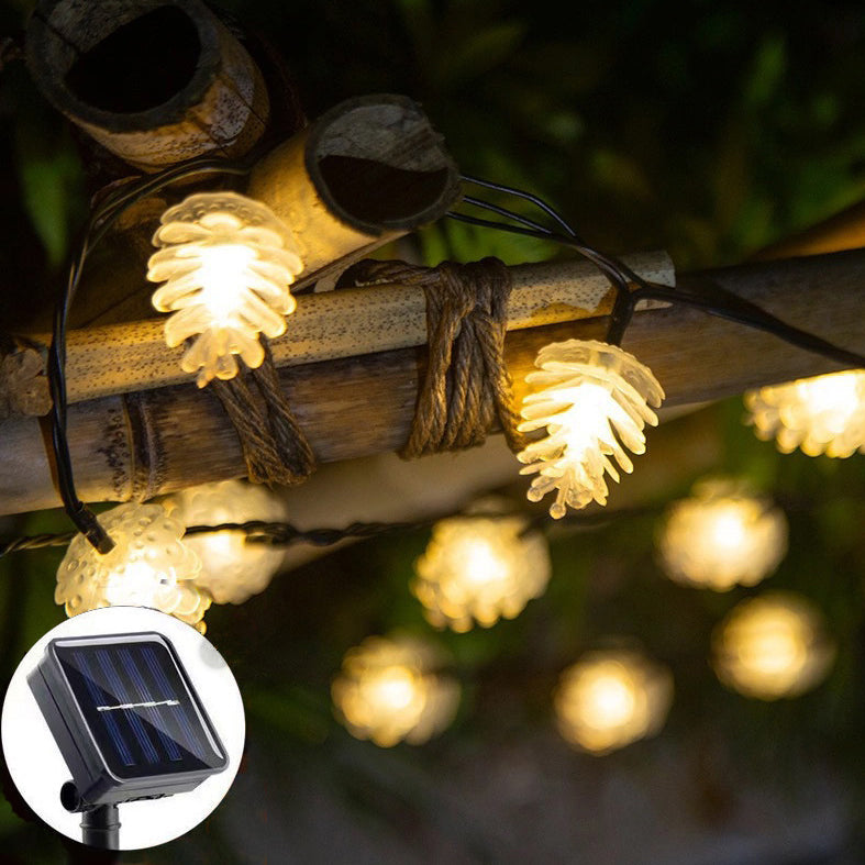 Modern Art Deco Waterproof Solar Battery PVC Pinecone LED String Light For Garden & Outdoor Patio