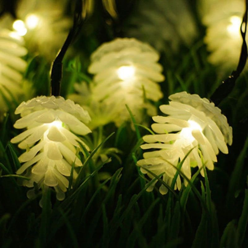 Modern Art Deco Waterproof Solar Battery PVC Pinecone LED String Light For Garden & Outdoor Patio