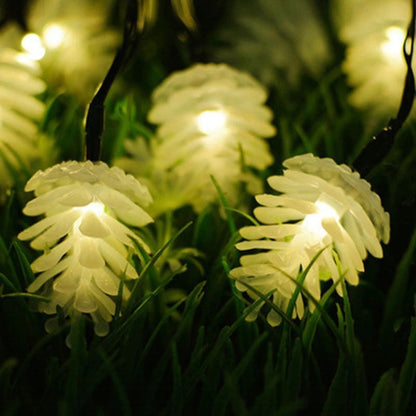 Modern Art Deco Waterproof Solar Battery PVC Pinecone LED String Light For Garden & Outdoor Patio