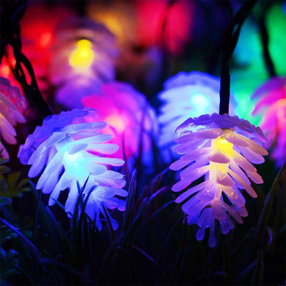 Modern Art Deco Waterproof Solar Battery PVC Pinecone LED String Light For Garden & Outdoor Patio