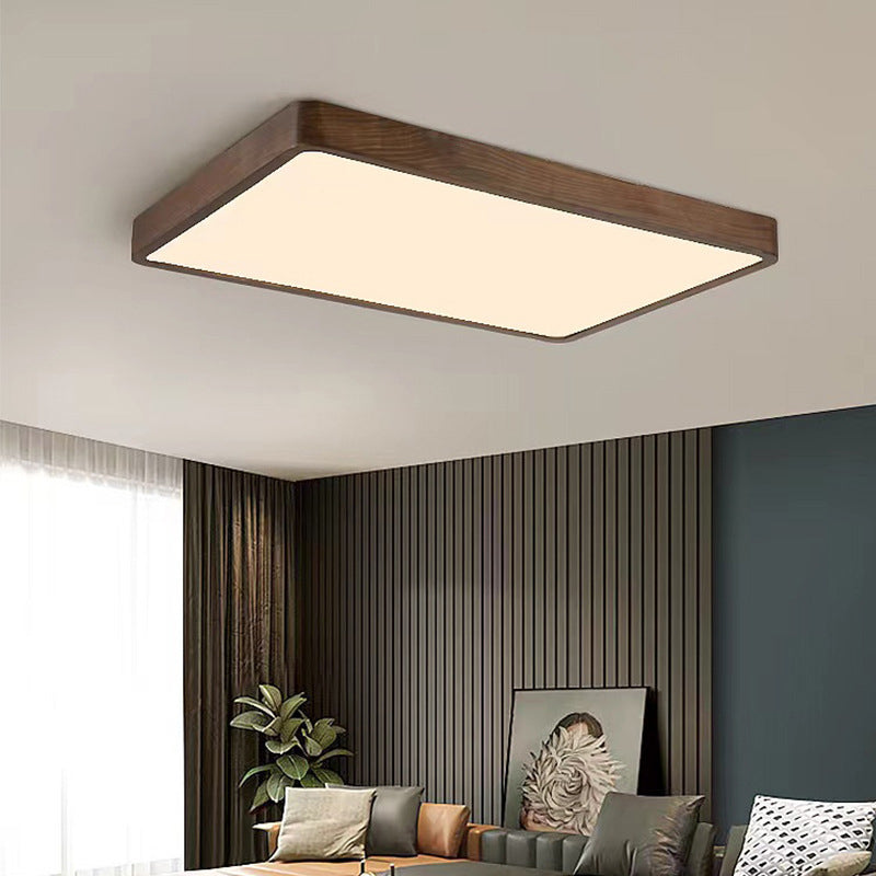 Traditional Chinese Walnut And Acrylic Square And Rectangular LED Flush Mount Ceiling Light For Living Room And Bedroom