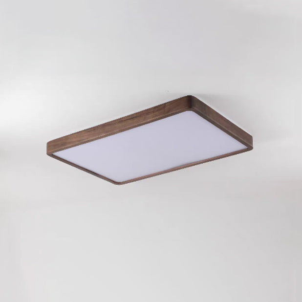 Traditional Chinese Walnut And Acrylic Square And Rectangular LED Flush Mount Ceiling Light For Living Room And Bedroom