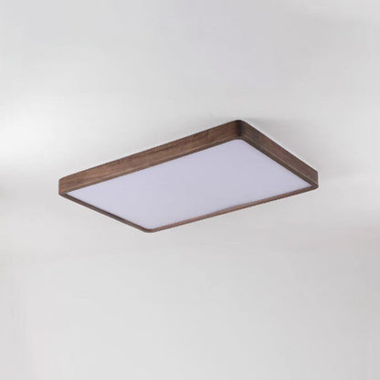 Traditional Chinese Walnut And Acrylic Square And Rectangular LED Flush Mount Ceiling Light For Living Room And Bedroom