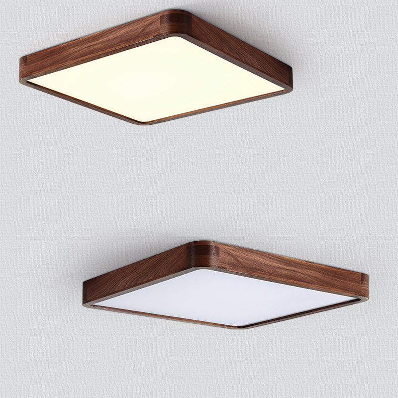 Traditional Chinese Walnut And Acrylic Square And Rectangular LED Flush Mount Ceiling Light For Living Room And Bedroom