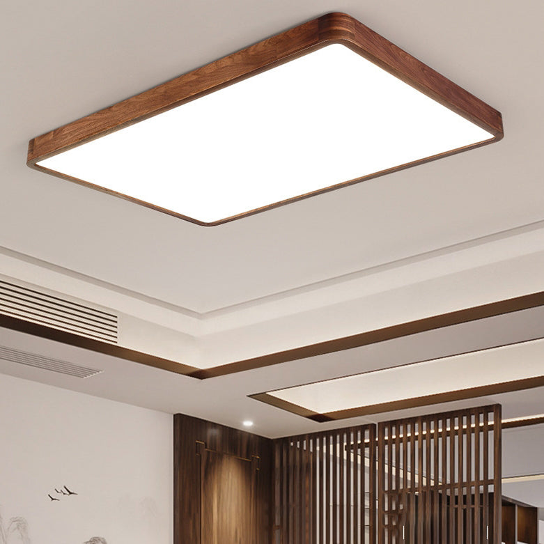 Traditional Chinese Walnut And Acrylic Square And Rectangular LED Flush Mount Ceiling Light For Living Room And Bedroom