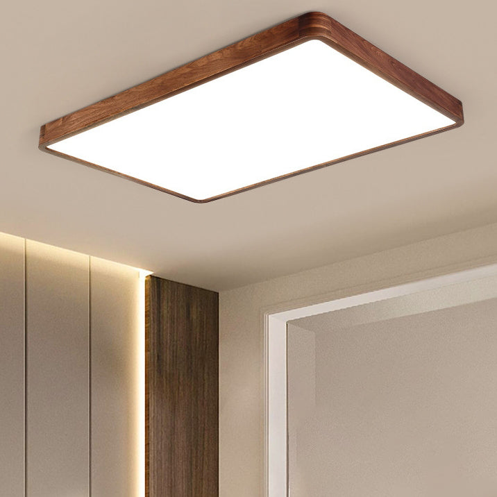 Traditional Chinese Walnut And Acrylic Square And Rectangular LED Flush Mount Ceiling Light For Living Room And Bedroom