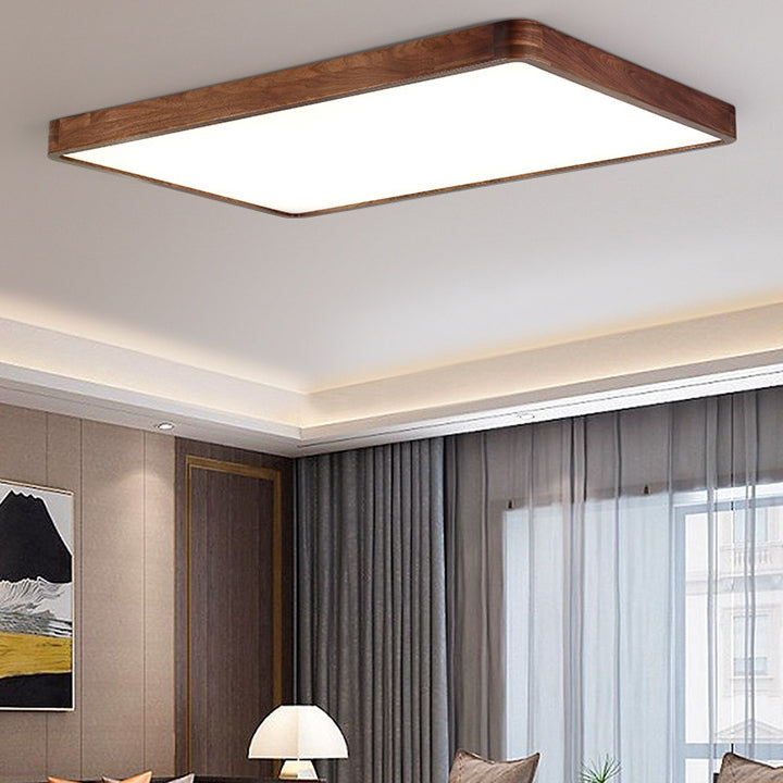 Traditional Chinese Walnut And Acrylic Square And Rectangular LED Flush Mount Ceiling Light For Living Room And Bedroom