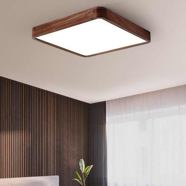Traditional Chinese Walnut And Acrylic Square And Rectangular LED Flush Mount Ceiling Light For Living Room And Bedroom