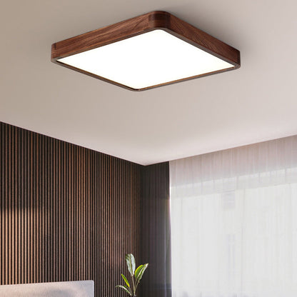 Traditional Chinese Walnut And Acrylic Square And Rectangular LED Flush Mount Ceiling Light For Living Room And Bedroom
