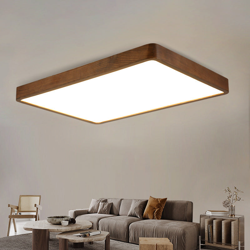 Traditional Chinese Walnut And Acrylic Square And Rectangular LED Flush Mount Ceiling Light For Living Room And Bedroom