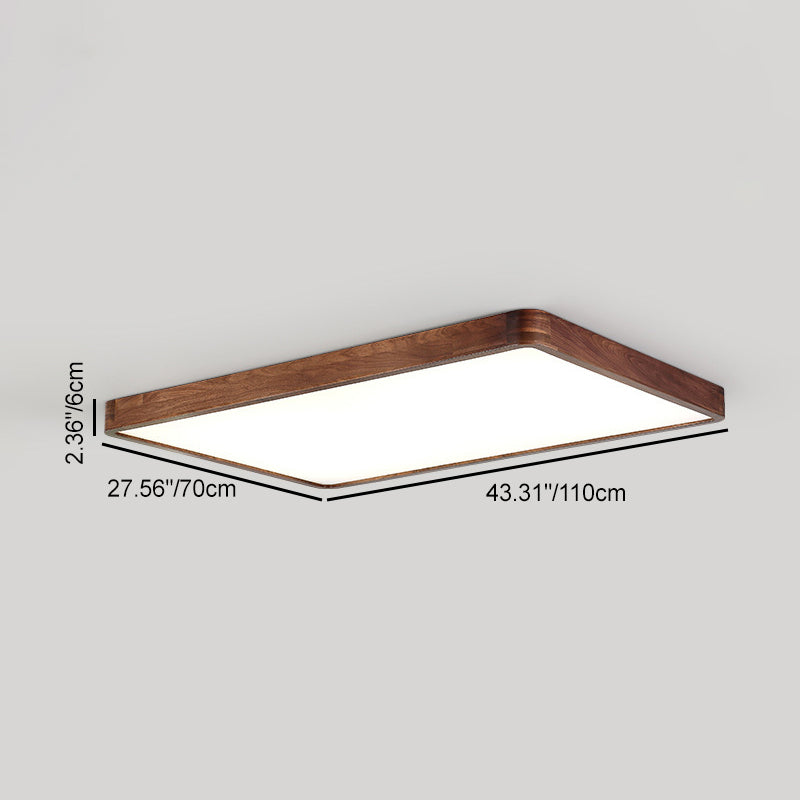 Traditional Chinese Walnut And Acrylic Square And Rectangular LED Flush Mount Ceiling Light For Living Room And Bedroom