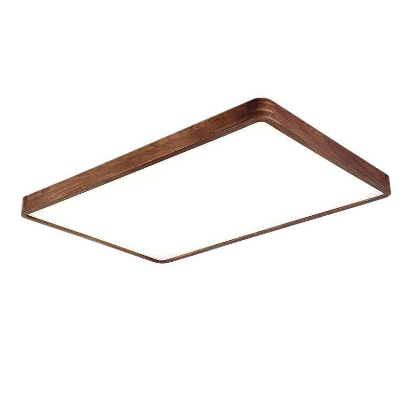 Traditional Chinese Walnut And Acrylic Square And Rectangular LED Flush Mount Ceiling Light For Living Room And Bedroom