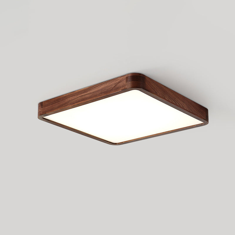 Traditional Chinese Walnut And Acrylic Square And Rectangular LED Flush Mount Ceiling Light For Living Room And Bedroom