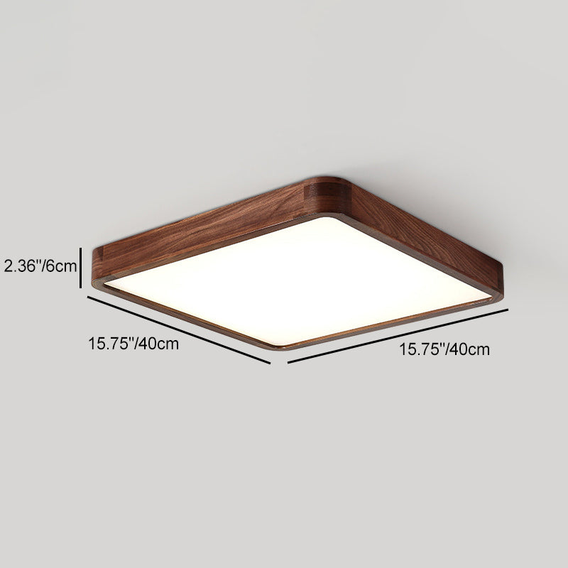 Traditional Chinese Walnut And Acrylic Square And Rectangular LED Flush Mount Ceiling Light For Living Room And Bedroom