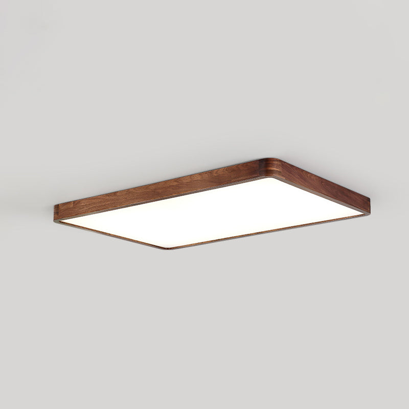 Traditional Chinese Walnut And Acrylic Square And Rectangular LED Flush Mount Ceiling Light For Living Room And Bedroom