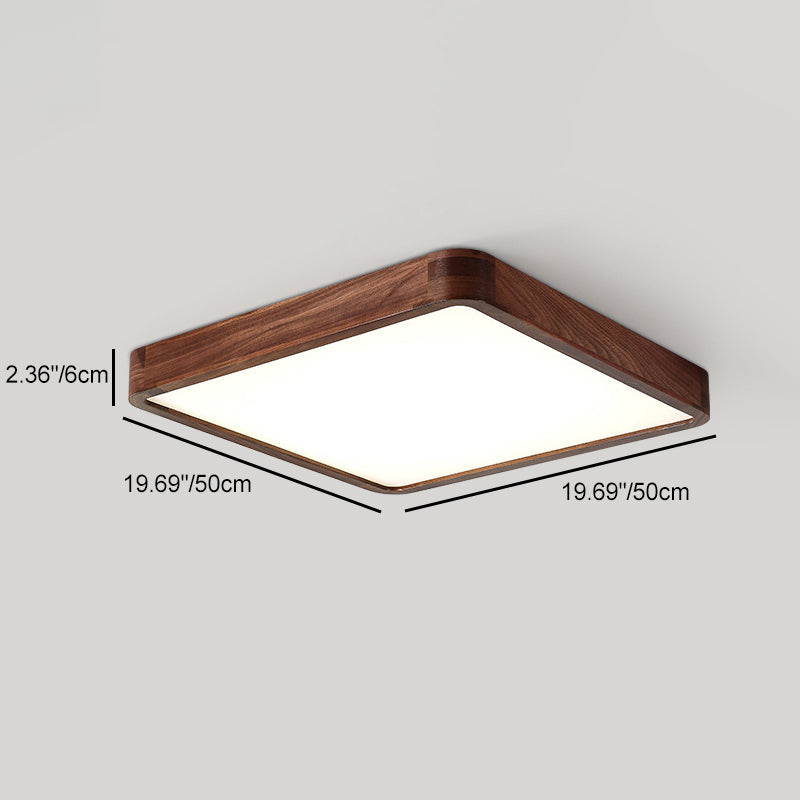 Traditional Chinese Walnut And Acrylic Square And Rectangular LED Flush Mount Ceiling Light For Living Room And Bedroom